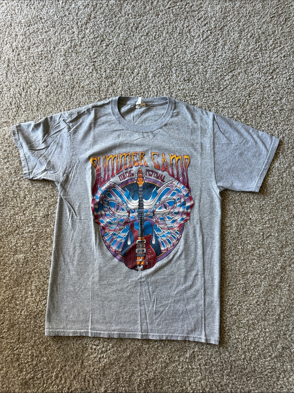 Fruit of the Loom Grey Summer Camp 2018 Graphic Tee with Blue & Red Print SMALL